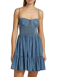 Smocked Denim Bustier Minidress