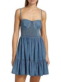 Smocked Denim Bustier Minidress