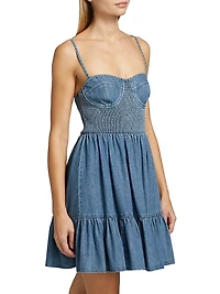 Smocked Denim Bustier Minidress