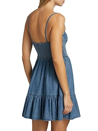 Smocked Denim Bustier Minidress