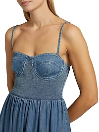 Smocked Denim Bustier Minidress