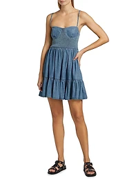 Smocked Denim Bustier Minidress