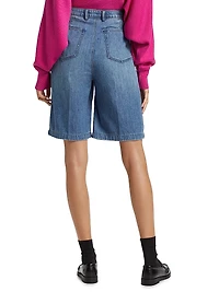 Pleated Denim Bermuda Shorts