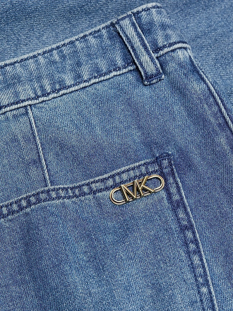 Pleated Denim Bermuda Shorts