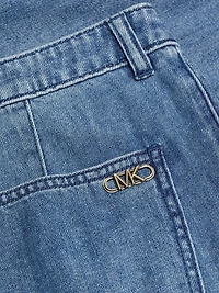 Pleated Denim Bermuda Shorts