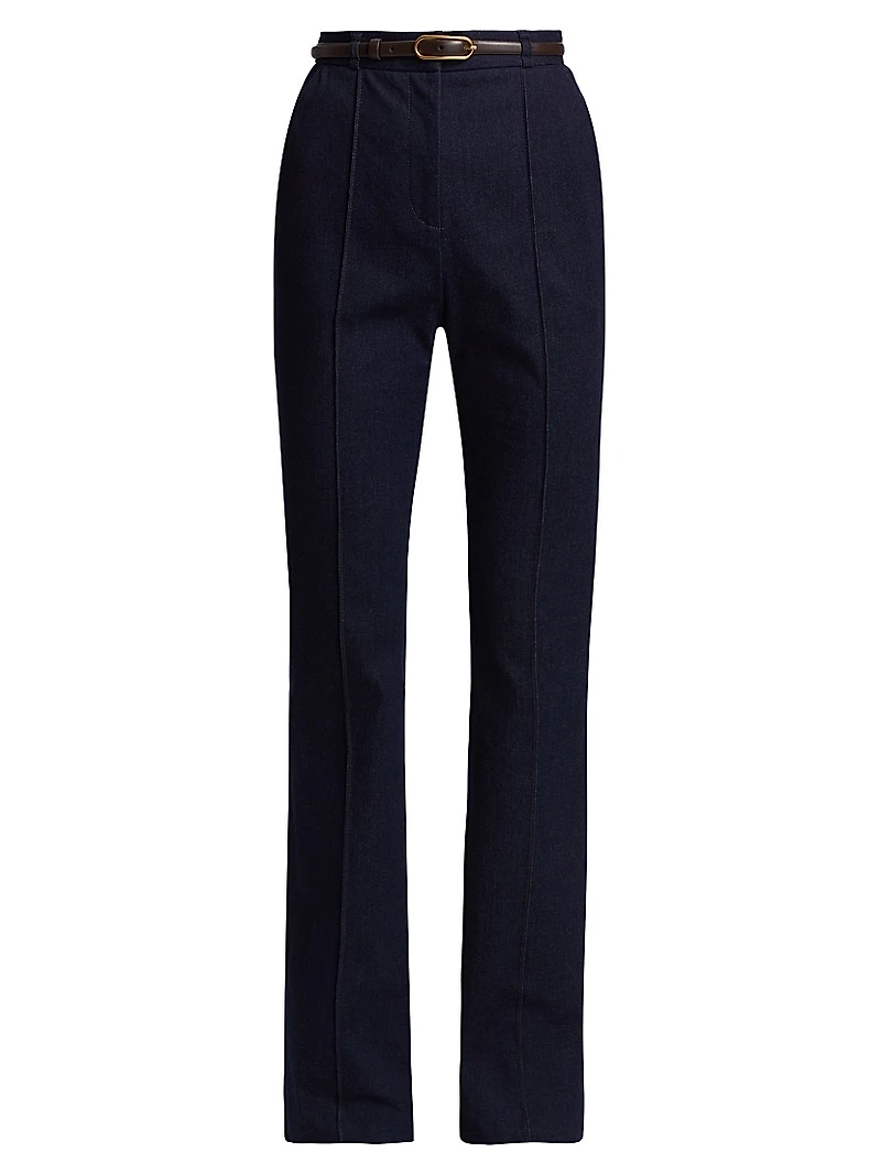 Gracie Stretch-Denim Belted Pants