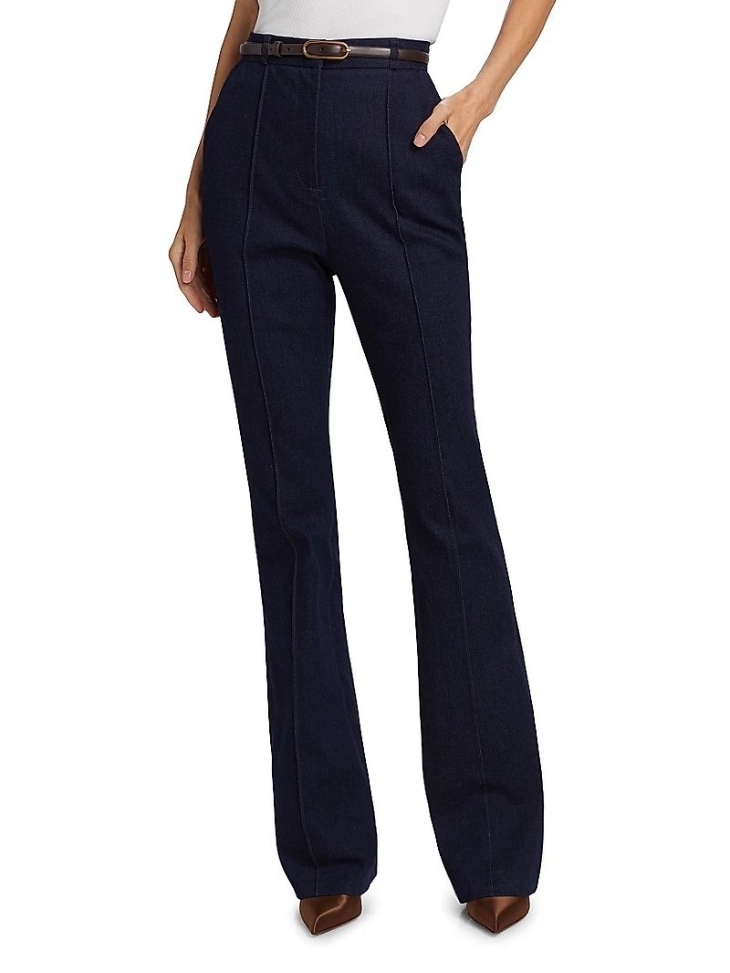 Gracie Stretch-Denim Belted Pants