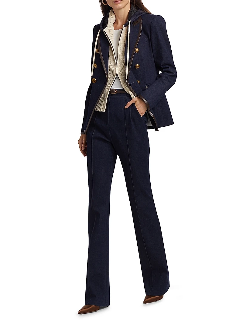 Gracie Stretch-Denim Belted Pants