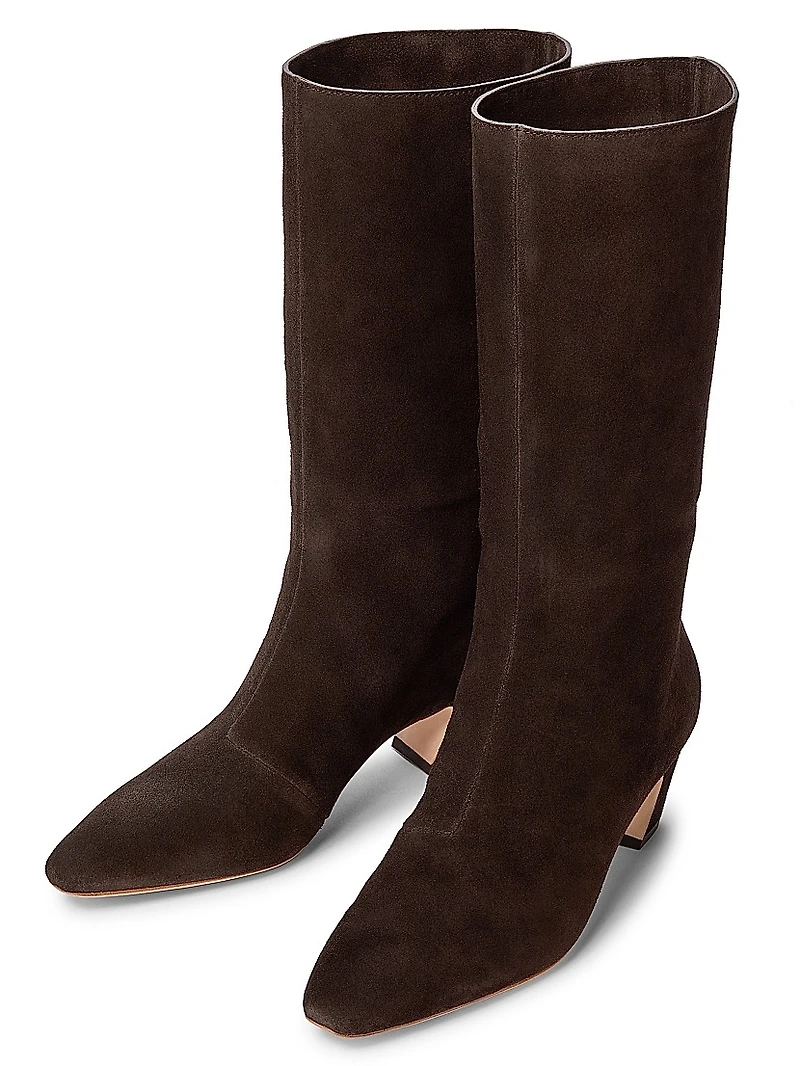 Cleo Suede Curved-Heel Boots