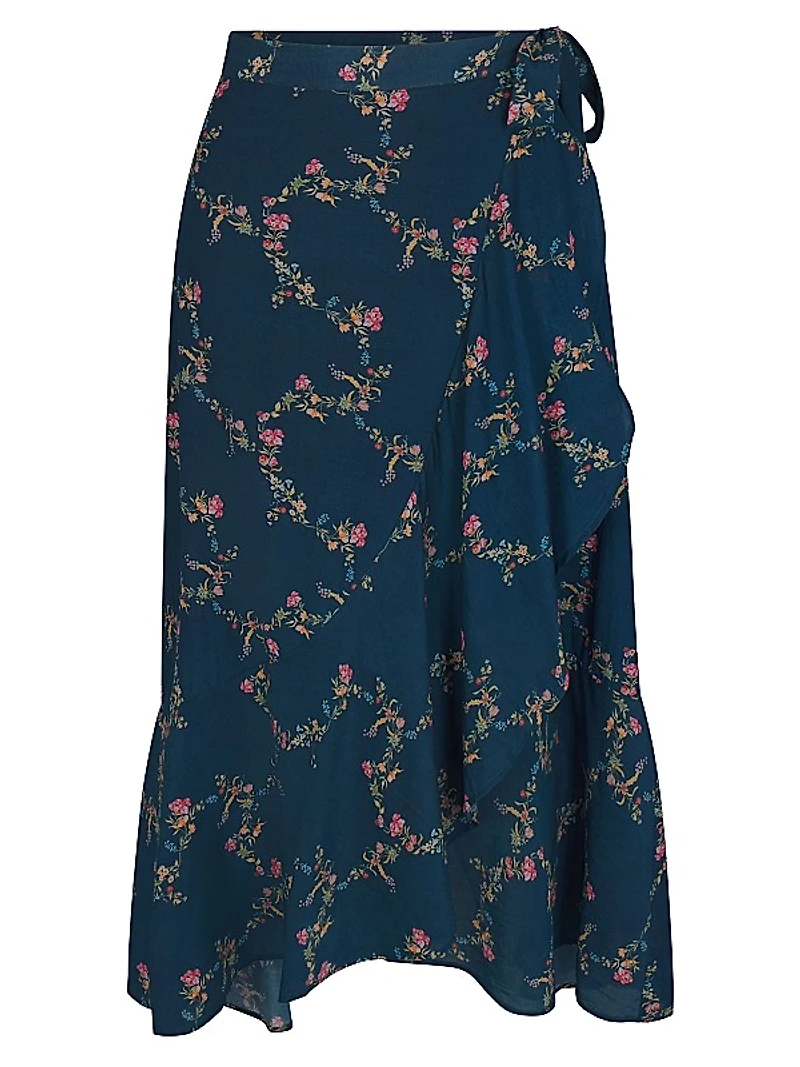 Floral Print Ruffle-Trim Midi-Skirt