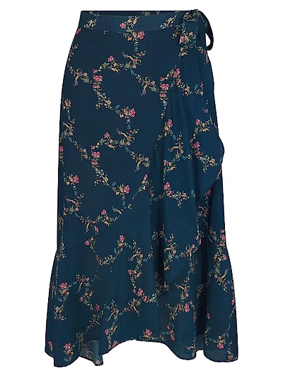 Floral Print Ruffle-Trim Midi-Skirt