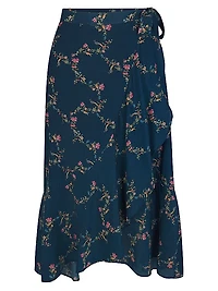 Floral Print Ruffle-Trim Midi-Skirt