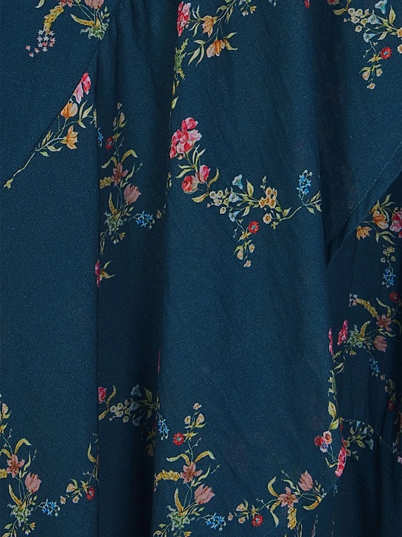 Floral Print Ruffle-Trim Midi-Skirt