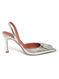 Camelia 90MM Laminated Metallic Leather Slingback Pumps