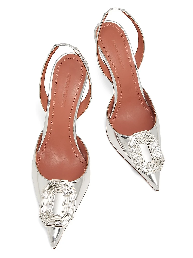 Camelia 90MM Laminated Metallic Leather Slingback Pumps