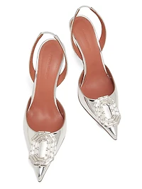 Camelia 90MM Laminated Metallic Leather Slingback Pumps