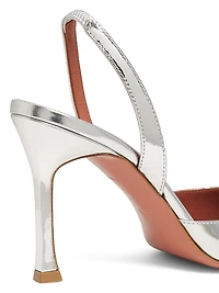 Camelia 90MM Laminated Metallic Leather Slingback Pumps