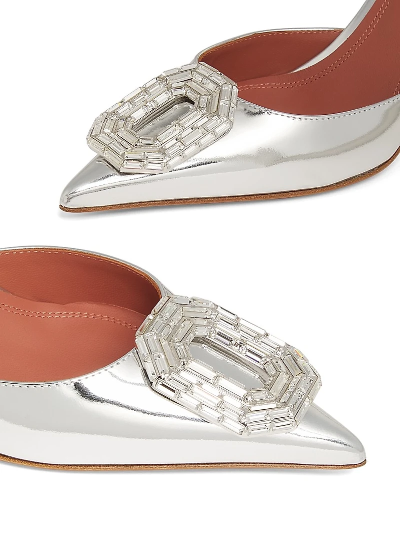 Camelia 90MM Laminated Metallic Leather Slingback Pumps