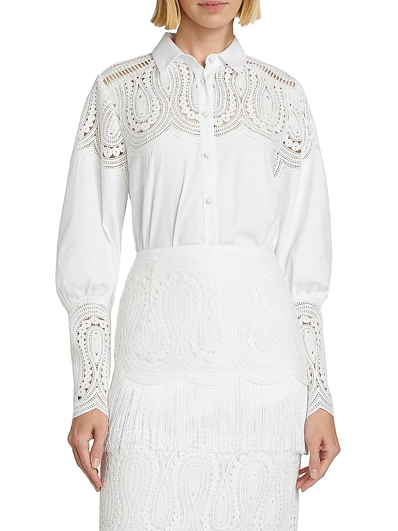 Lace-Trim Button-Front Shirt