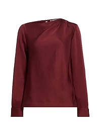 Satin Asymmetric Gathered Blouse