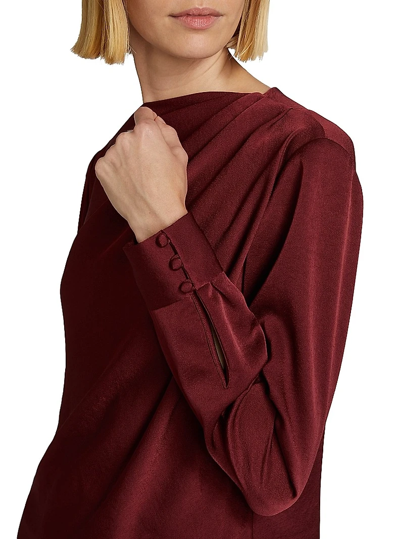 Satin Asymmetric Gathered Blouse
