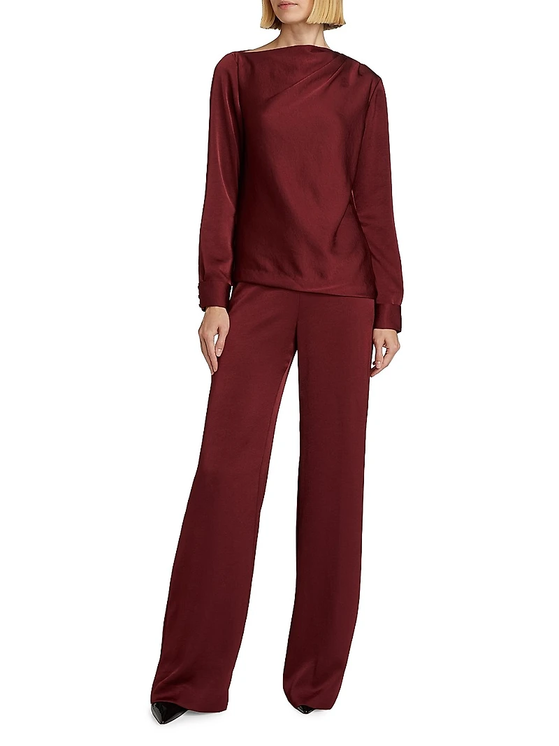 Satin Asymmetric Gathered Blouse