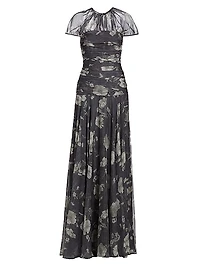 Ruched Floral Chiffon Gown