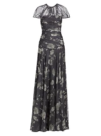 Ruched Floral Chiffon Gown