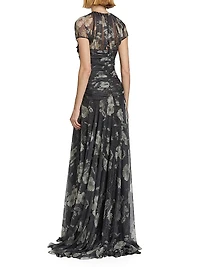 Ruched Floral Chiffon Gown