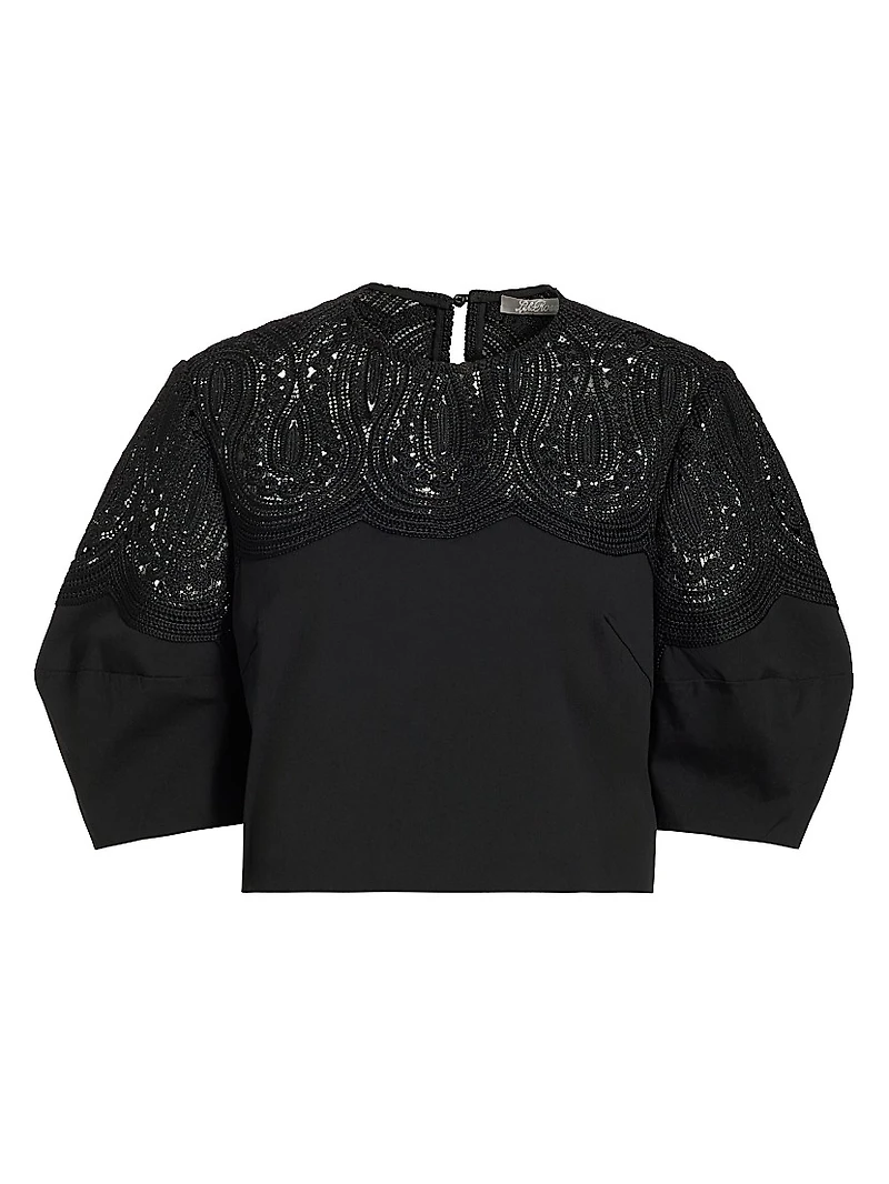 Iris Corded Lace Puff-Sleeve Top