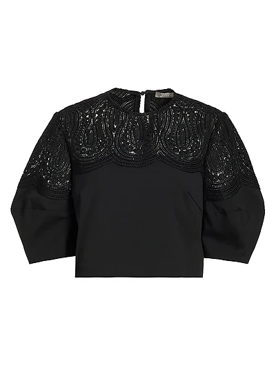 Iris Corded Lace Puff-Sleeve Top