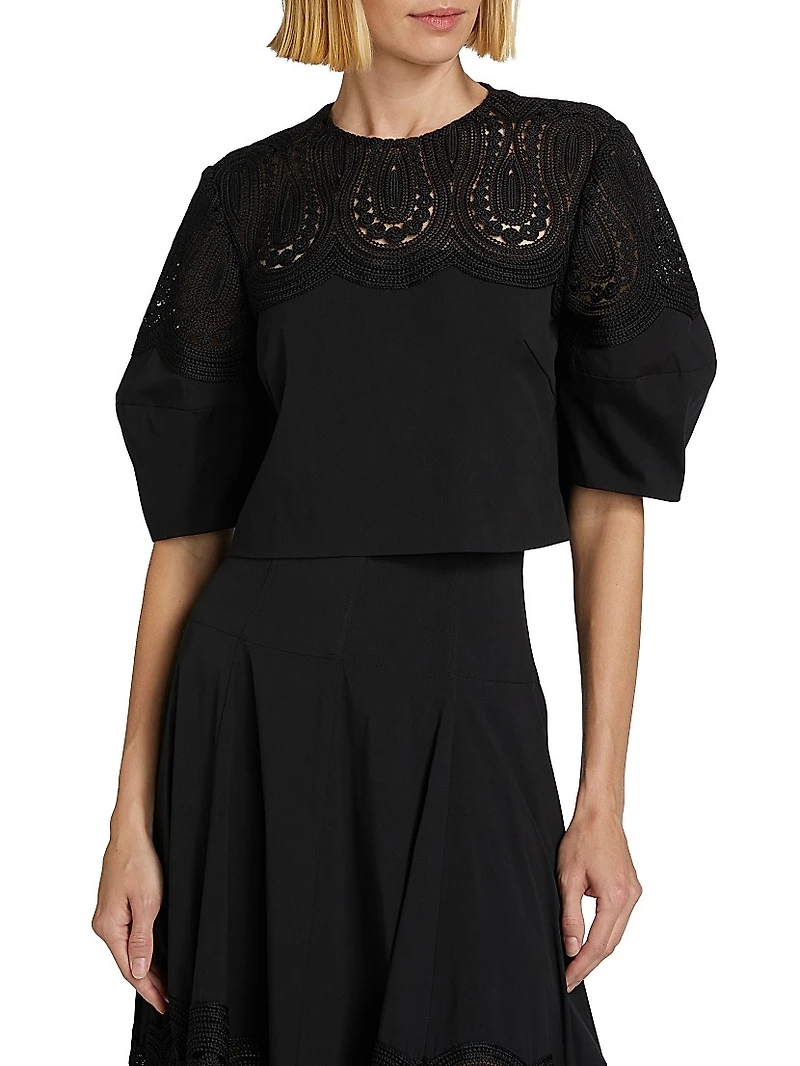Iris Corded Lace Puff-Sleeve Top