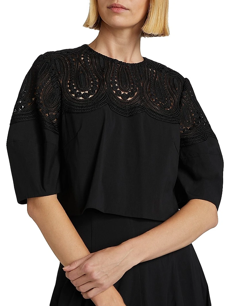 Iris Corded Lace Puff-Sleeve Top