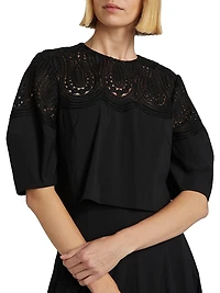 Iris Corded Lace Puff-Sleeve Top