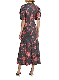 Floral Glen Check Bubble-Sleeve Dress