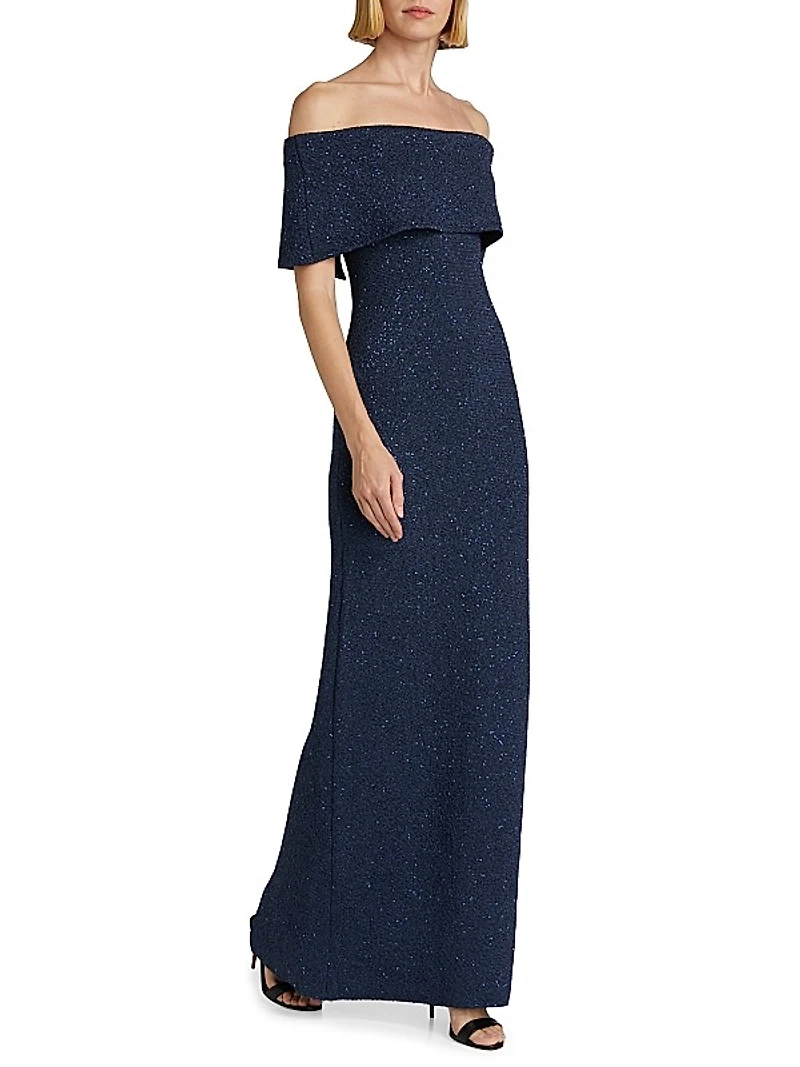 Sequined Knit Column Gown