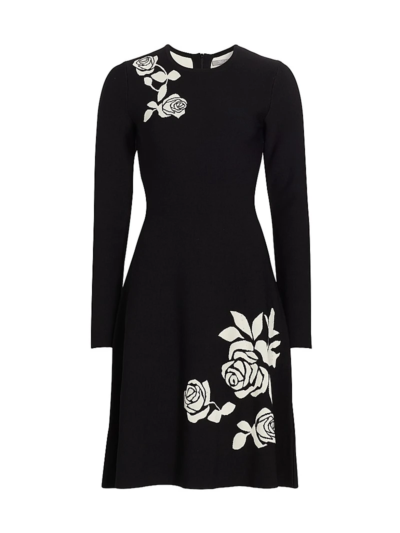 Rose Jacquard Knee-Length Dress