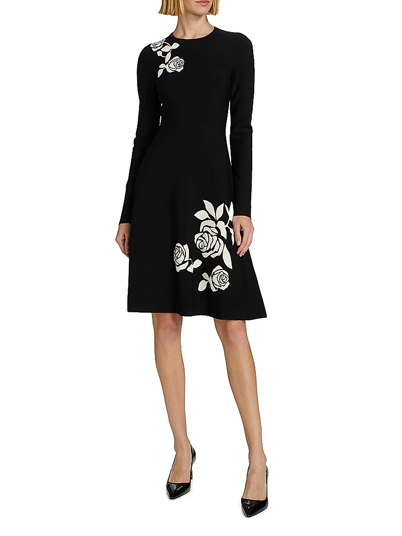 Rose Jacquard Knee-Length Dress