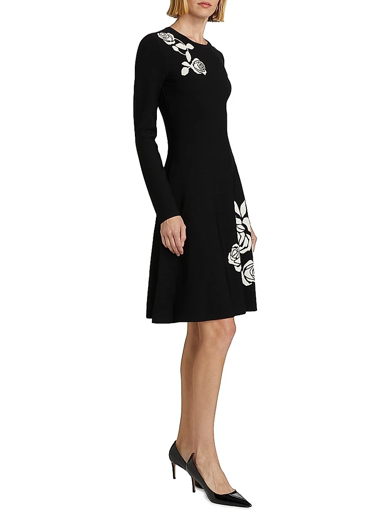 Rose Jacquard Knee-Length Dress