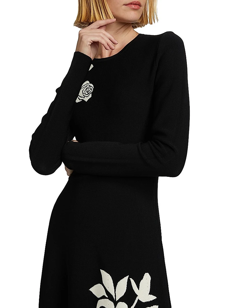 Rose Jacquard Knee-Length Dress