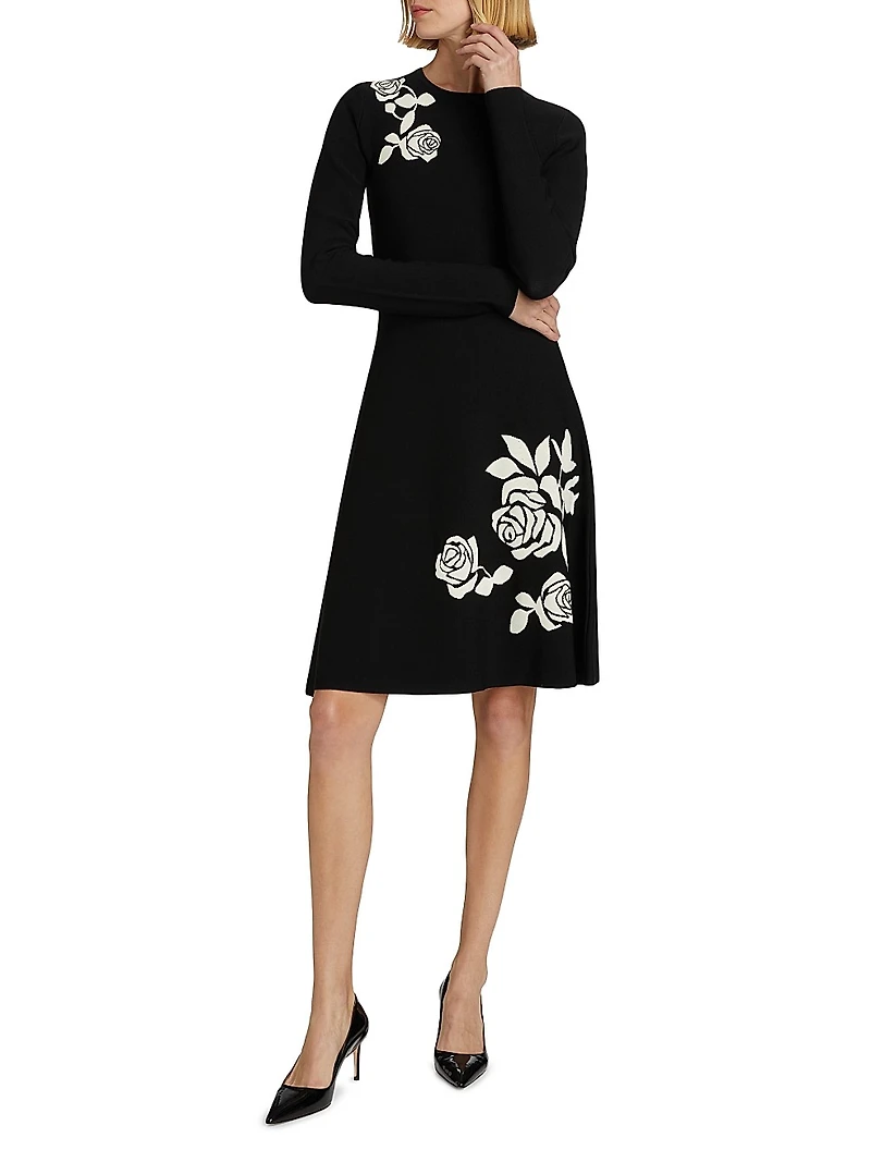 Rose Jacquard Knee-Length Dress