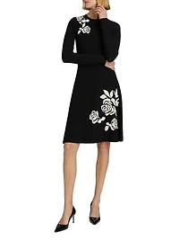 Rose Jacquard Knee-Length Dress