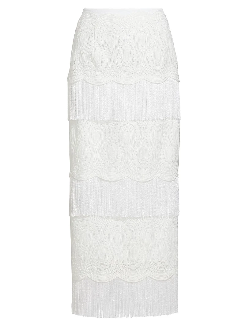 Lace Fringe-Trim Pencil Skirt