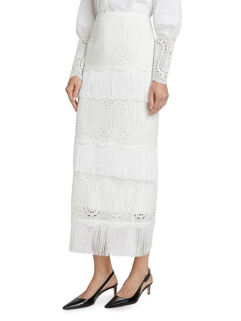 Lace Fringe-Trim Pencil Skirt