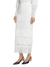 Lace Fringe-Trim Pencil Skirt