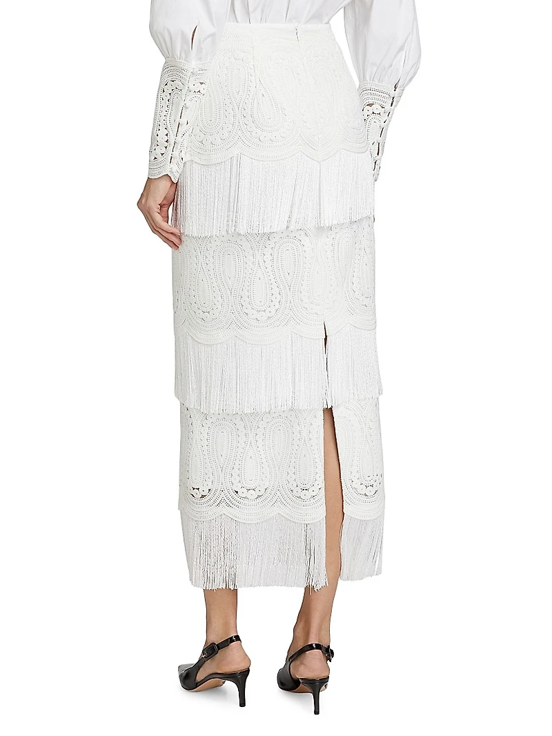 Lace Fringe-Trim Pencil Skirt