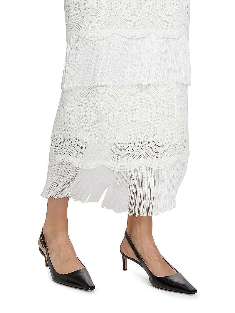 Lace Fringe-Trim Pencil Skirt