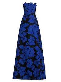 Strapless Applied Floral Lace Gown