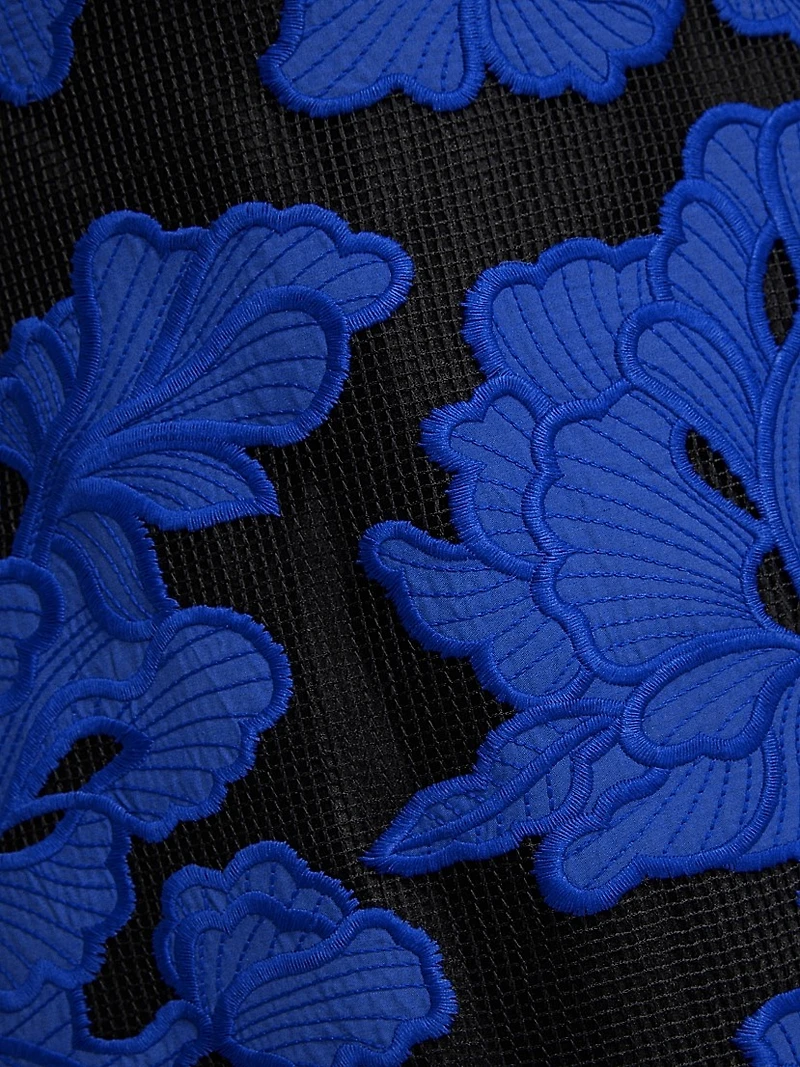 Strapless Applied Floral Lace Gown