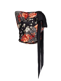 Bow-Detailed Printed Draped Top